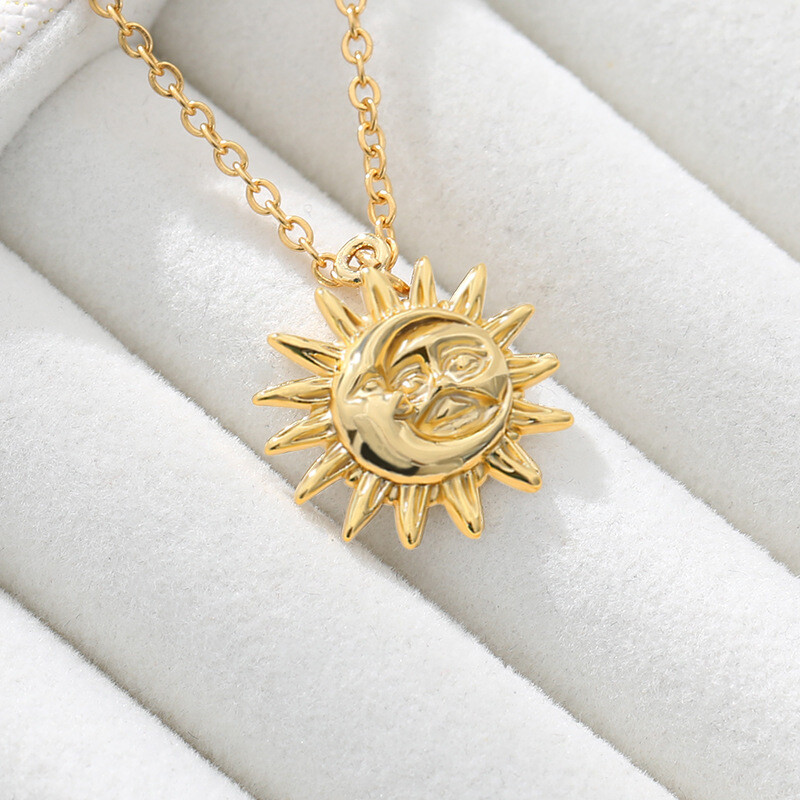 Sun MOON Pendant Necklace Women-Gold-plated 18K -Stainless Steel -Anti-rust Jewelry Accessories, Color: Gold plated 18k