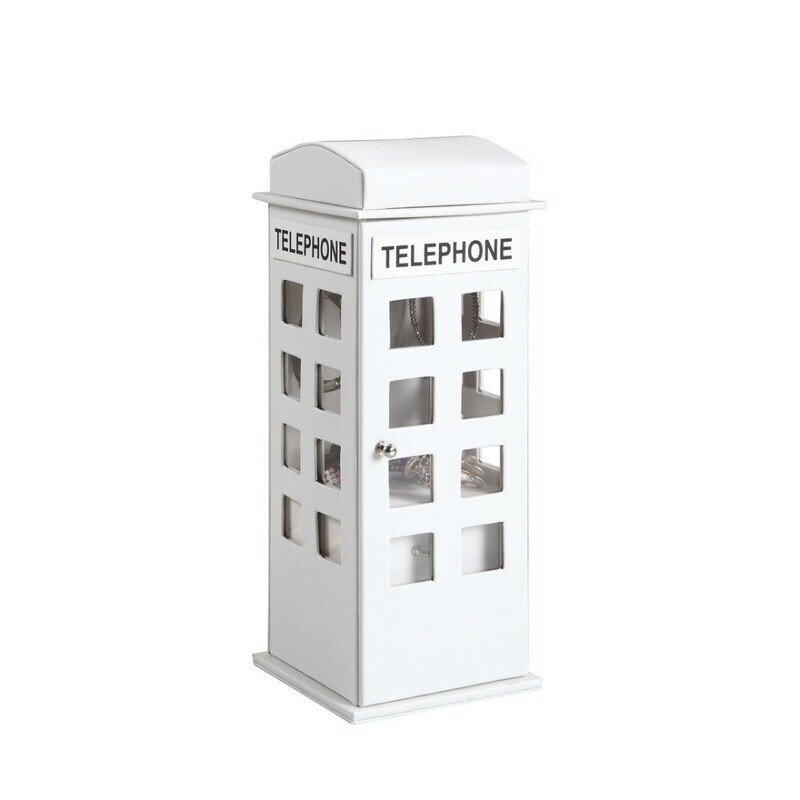 PHONE BOOTH -Tall Leather Jewelry Box, British Telephone booth  White