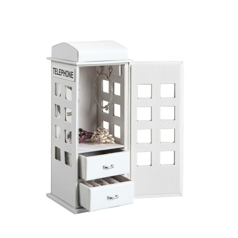 PHONE BOOTH -Tall Leather Jewelry Box, British Telephone booth  White
