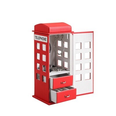 Phone booth- Tall Leather Jewelry Box,  Telephone booth-Red