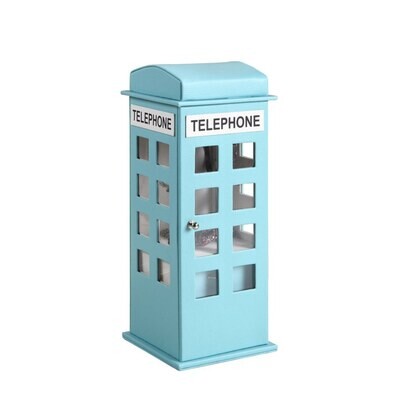 Phone booth -Tall Leather Jewelry Box, Telephone Design, Pastel Blue