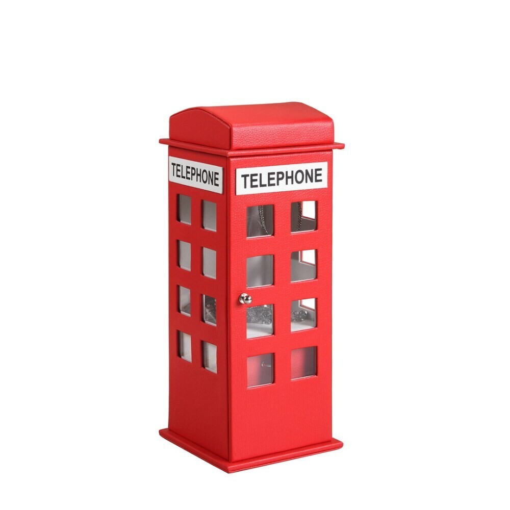Phone booth- Tall Leather Jewelry Box,  Telephone booth-Red