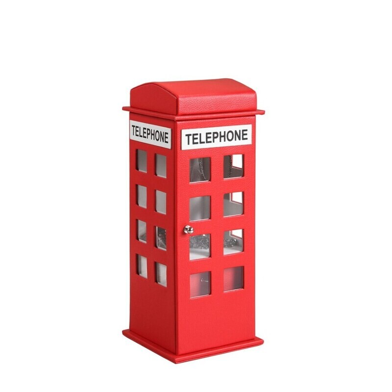 Phone booth- Tall Leather Jewelry Box,  Telephone booth-Red