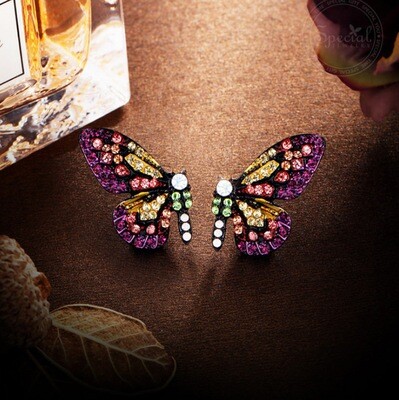 Butterfly Wings colorful Earrings Rhinestone 925 Fashion Stud Earrings