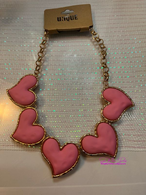 Unique Bold Goldtone Hearts, Art Necklace