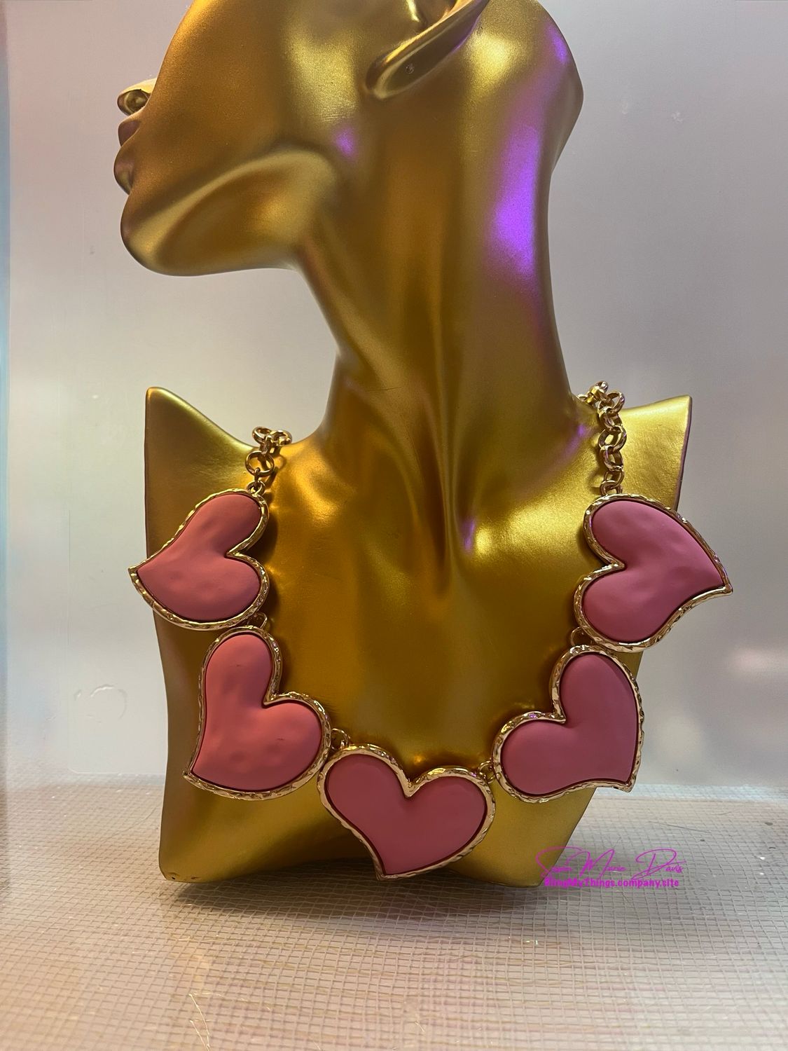 Unique Bold Goldtone Hearts, Art Necklace