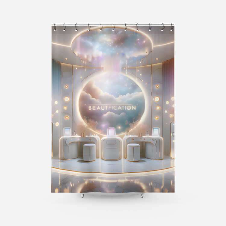 Beautification Station - Textured Fabric Shower Curtain Printed Bathroom Curtains