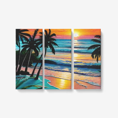 Luminous Shores a 3 Piece Canvas Wall Art for Living Room - Framed Ready to Hang 3x8"x18"