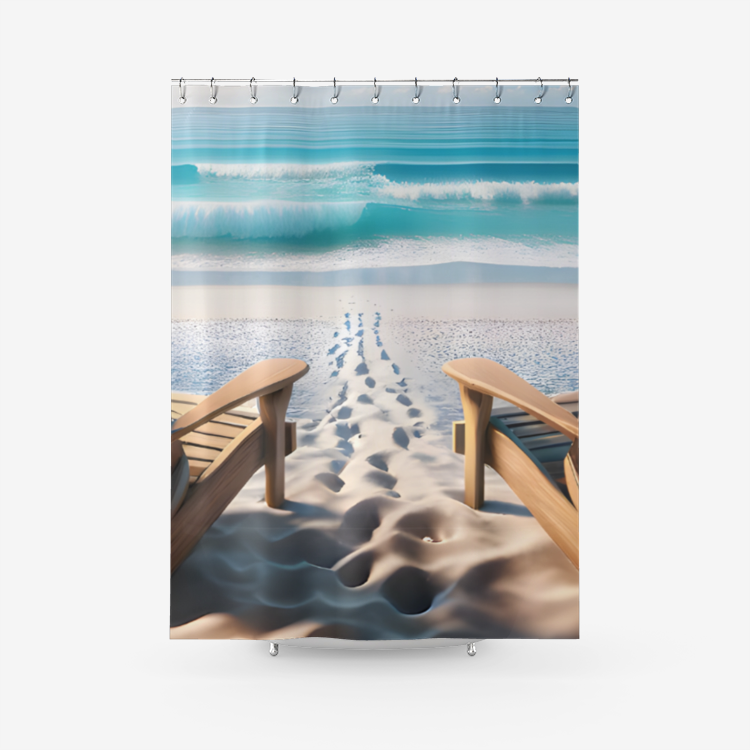 OCEAN INVITATION -Textured Fabric Shower Curtain Printed Bathroom Curtains