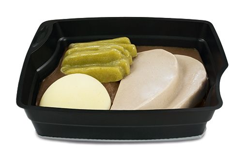 Schweinesteak Bohnen Kartoffeln in Champignon-Rahmbratensauce