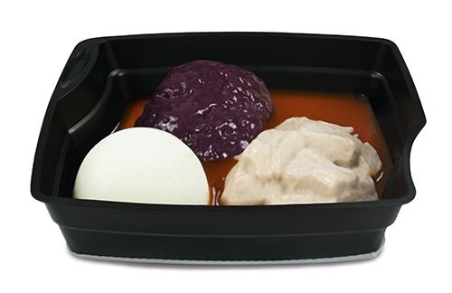 Schweinegulasch Rotkohl Basmati-Reis inBratensauce mit Tomate