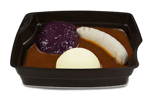 Rinderwurst Rotkohl Kartoffeln in Bratensauce