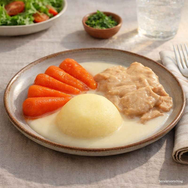 Geflügelragout mit Karotten und Kartoffeln in heller Geflügelsauce