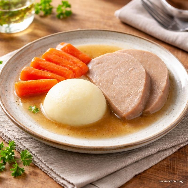 Tafelspitz mit Karotten und Kartoffeln in heller Meerrettichsauce