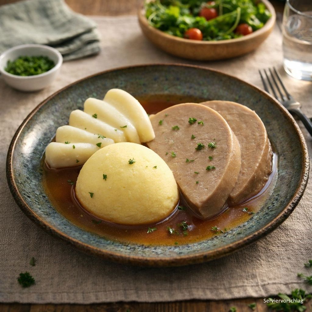 Sauerbraten mit Schwarzwurzeln und Kartoffeln in kräftiger Bratensauce