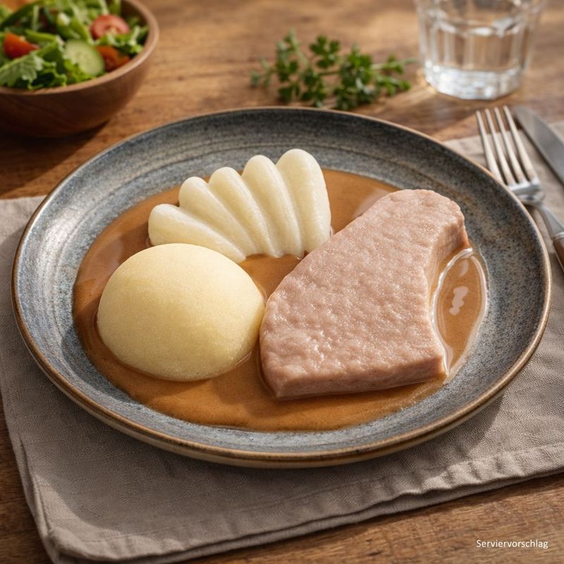 Schweinekotelett mit Kohlrabi und Kartoffeln in Rahmbratensauce