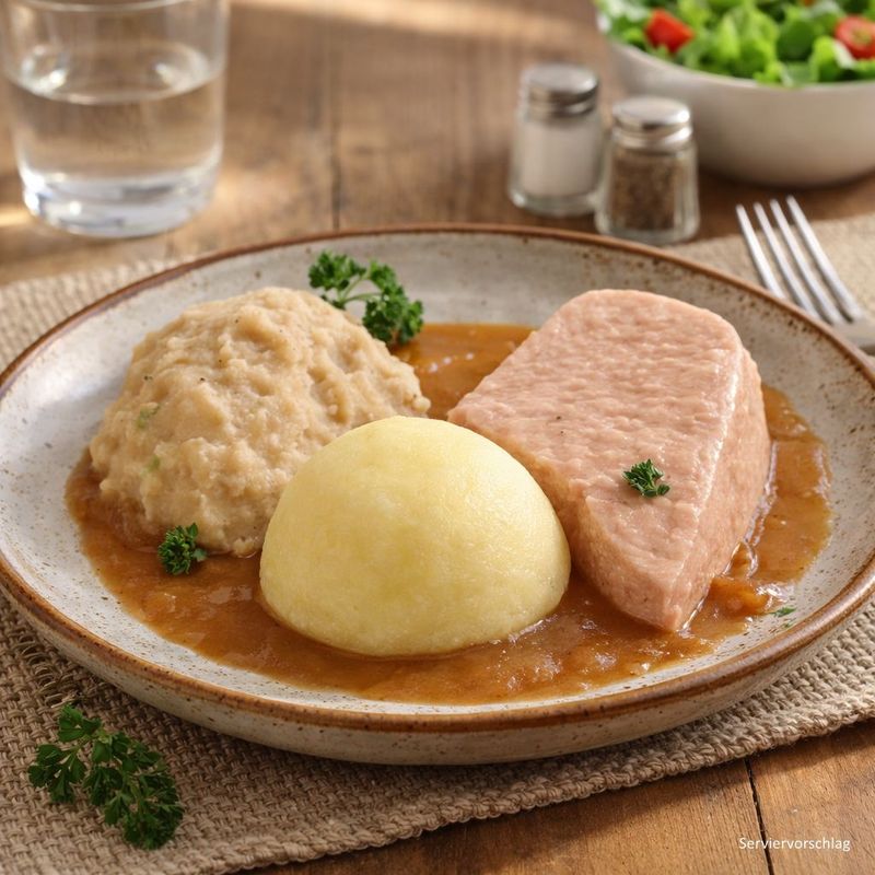 Kasseler mit Sauerkraut und Kartoffeln in herzhafter Bratensauce