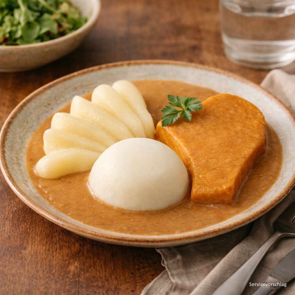 Kichererbsen Mediterran mit Schwarzwurzeln und Reis in heller Sauce