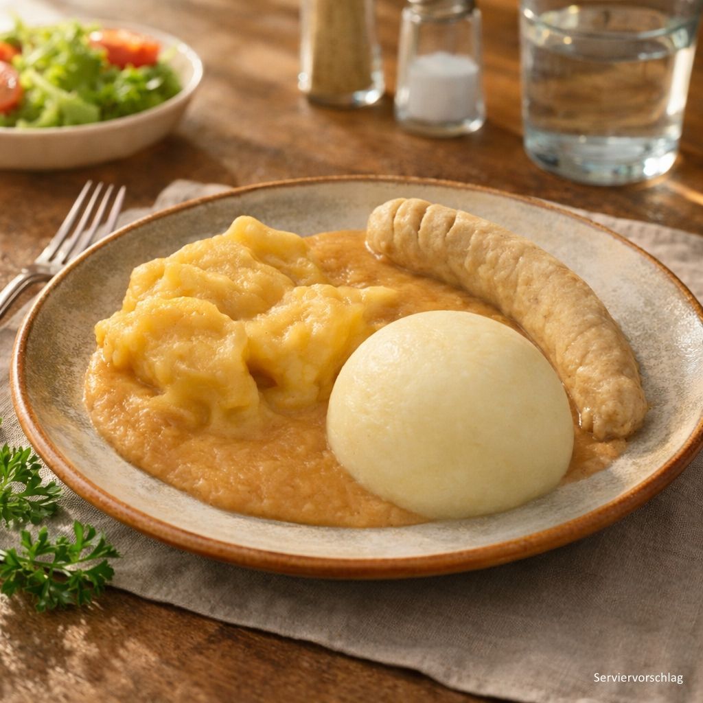 Ratatouille-Hirse-Bogen mit Steckrübe und Kartoffeln in heller Sauce Ratatouille-Hirse-Bogen mit Steckrübe und Kartoffeln in heller Sauce