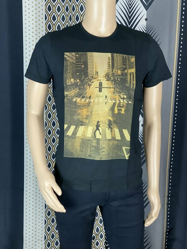 T-shirt homme noir imprimé New York, TAILLE: XL, COULEUR: NOIR