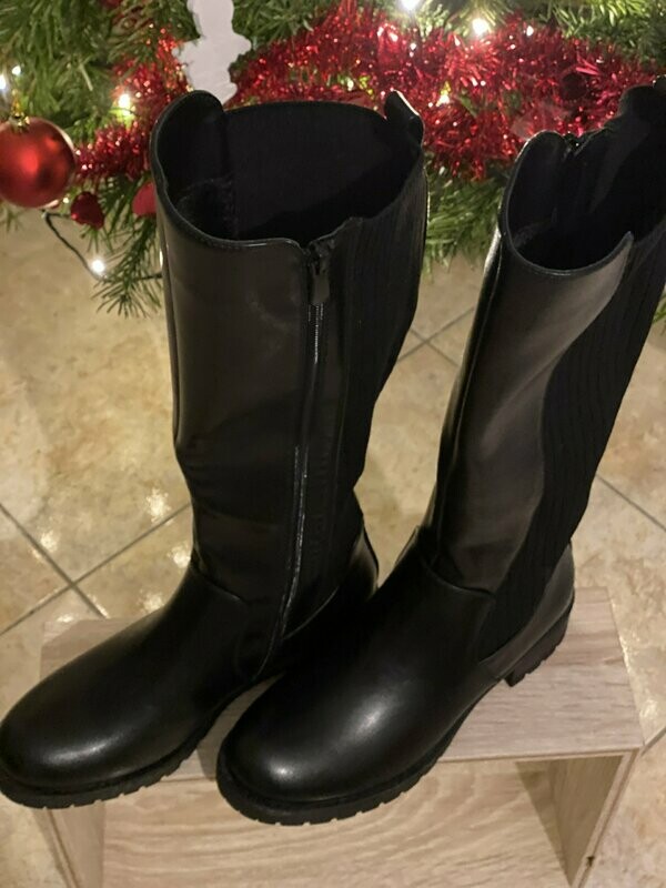 Bottes Cavalière noir femme en similicuir, TAILLE: 38