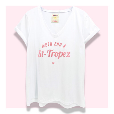 T-shirt Femme Blanc "Week-end à St -Tropez "