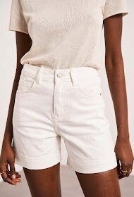 Short en jean blanc Taille Haute et Long pour Femme - Élégance d'été, TAILLE: 34