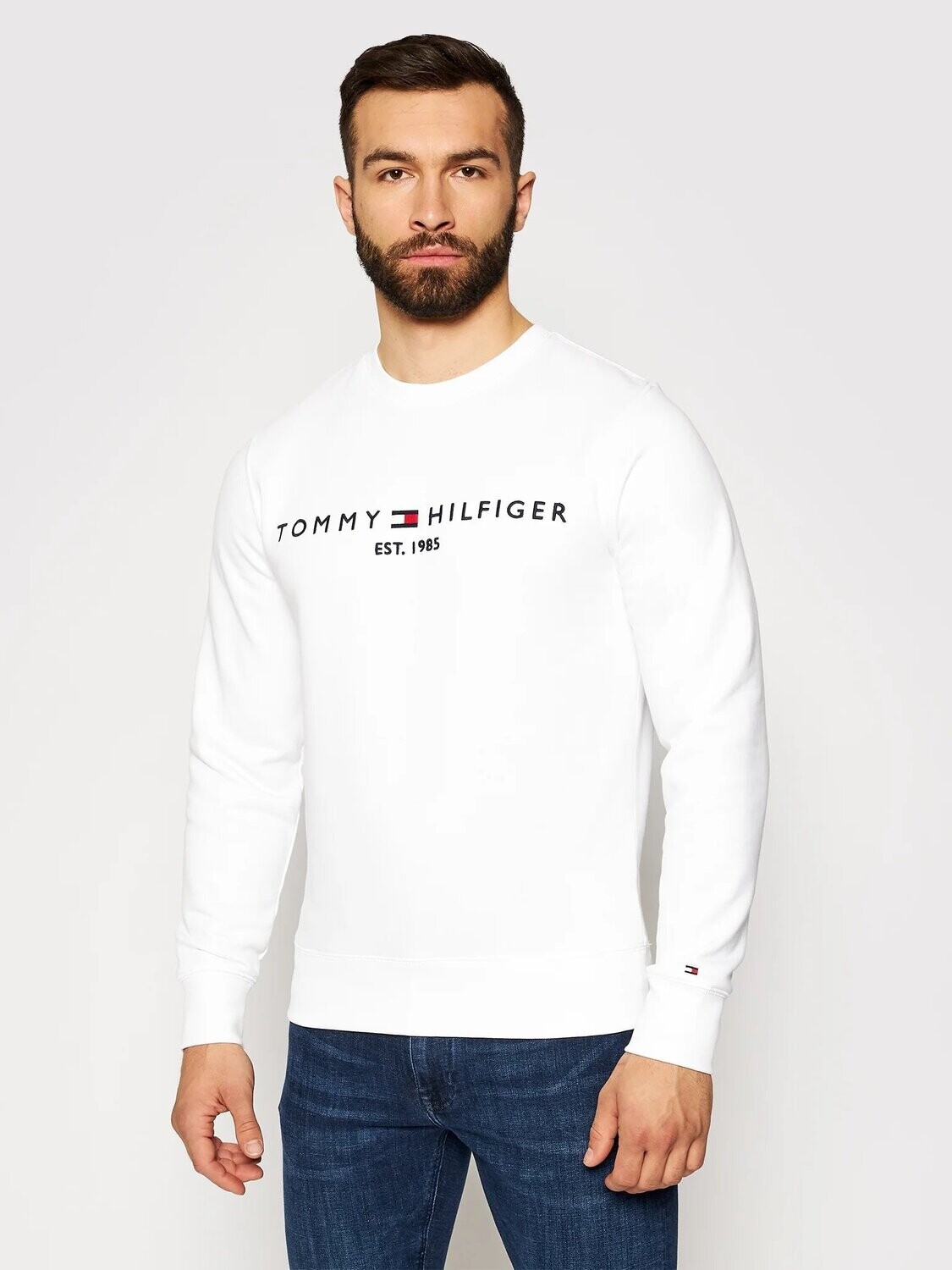 Sweat Homme blanc- Col Rond Brodé- Tommy Hilfiger