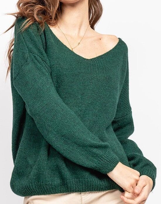 Pull femme en laine -imprimé Peace & Love or, COULEUR: vert bouteille