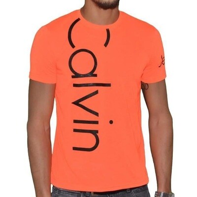 T-Shirt homme Orange Fluo imprimé Calvin Klein