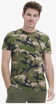 T-Shirt Homme en coton imprimé camouflage kaki