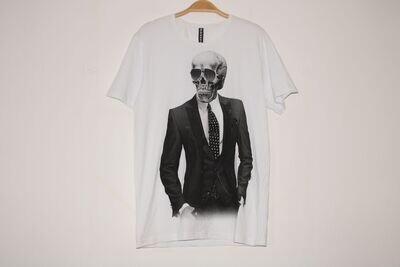 T-shirt Homme Blanc -Coupe Fuselé - Imprimé Tête De Mort