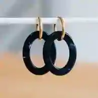 Boucles d'oreilles en acier inoxydable avec goutte ovale en résine — noir/or