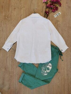 Veste- chemise femme en jean -Blanc finition effiloché