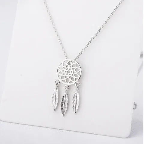 collier en acier inoxydable argent -attrape rêve