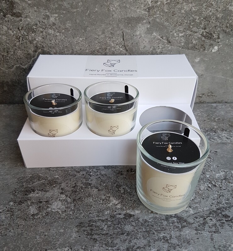 3 x 9cl (75g) Soy Wax Votive Candles in presentation box