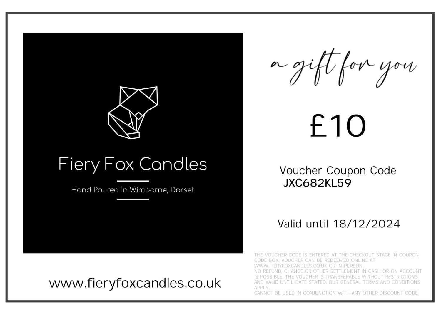Fiery Fox Candles Gift Card e-voucher - £5 to £40