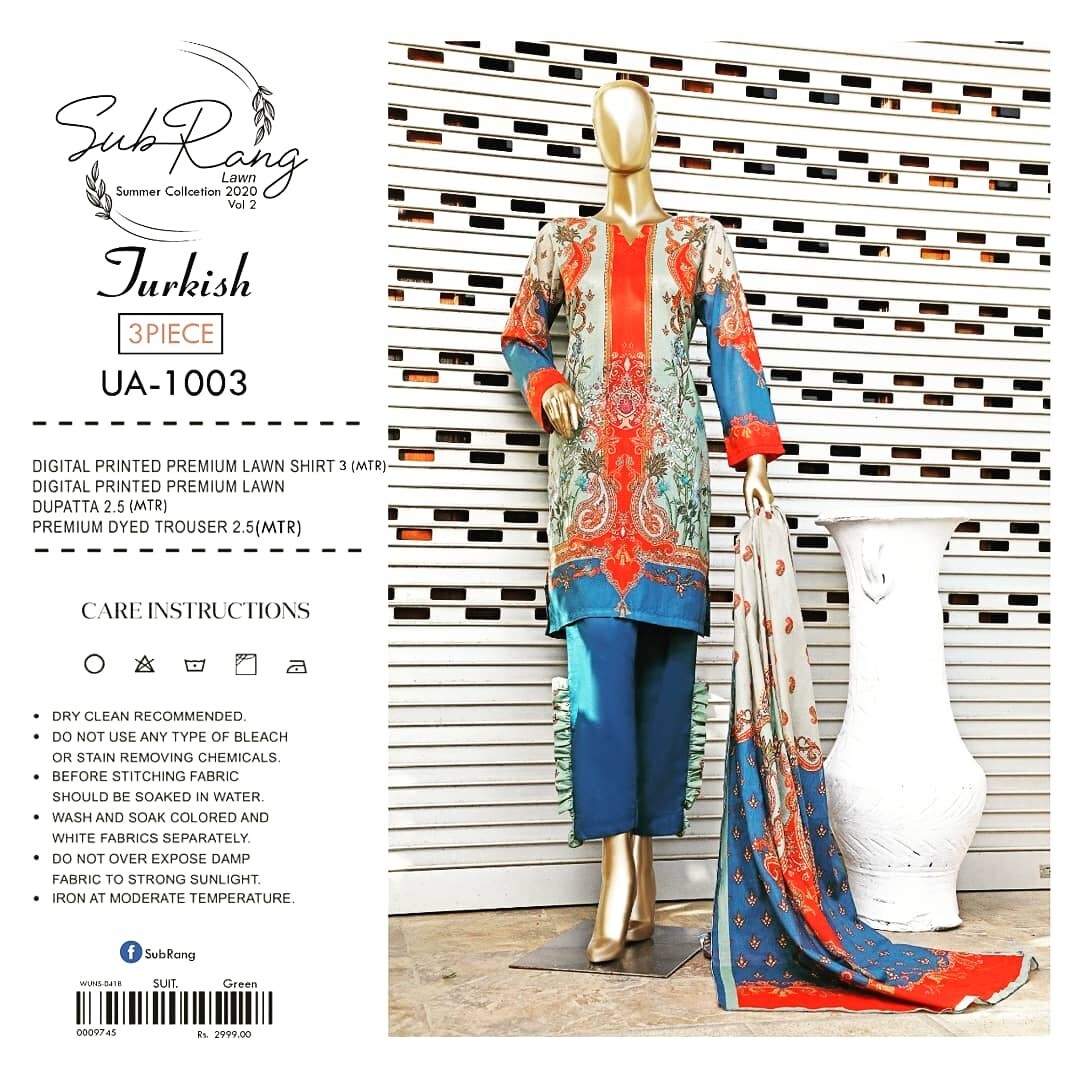 Sub Rang Lawn Collection 3 pieces suits