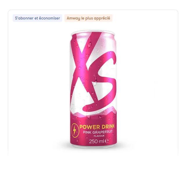 Boisson Power Drink Saveur Pamplemousse Rose XS™ - 12 x 250 ml, vendues en barquettes