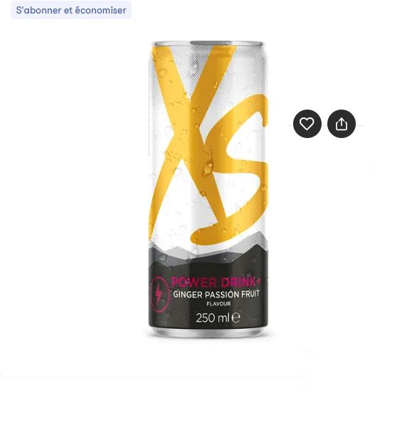 Boisson Power Drink + Ginger Passion Fruit XS™ - Taille Canette de 250 ml. 12 canettes par carton.