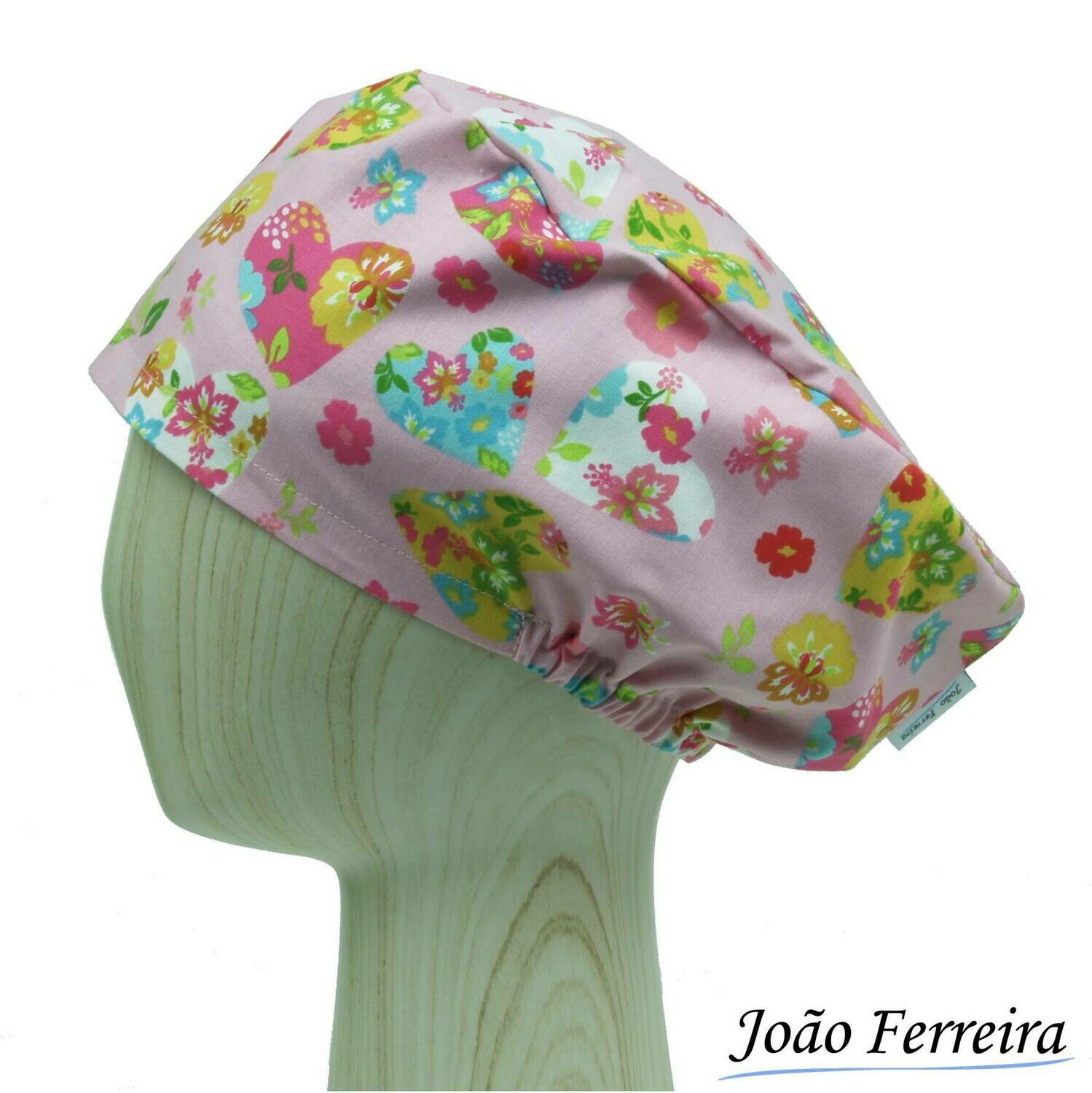 Gorro quirófano pelo largo Corazones en rosa