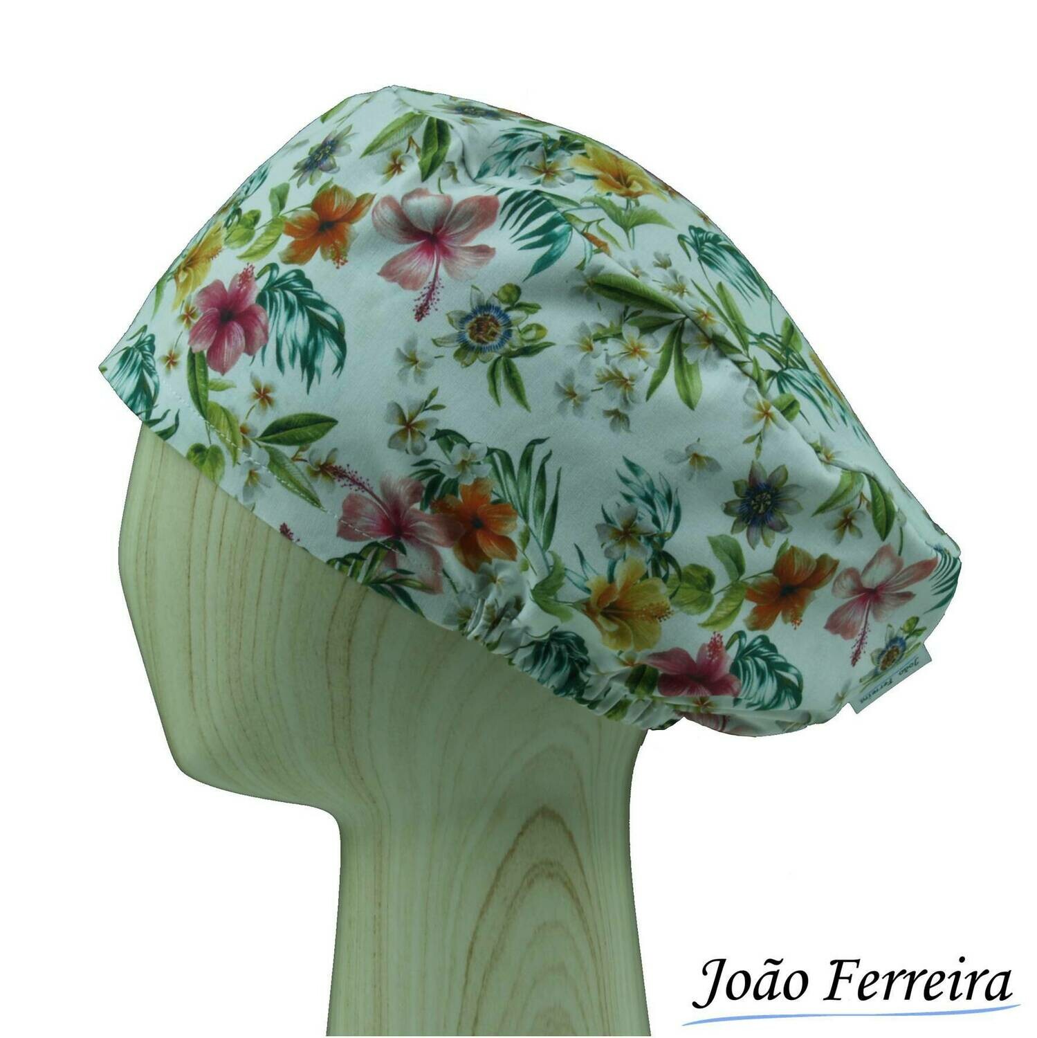 Gorro quirófano pelo largo Flores f. blanco