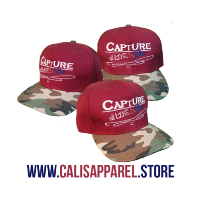 Cali's apparel Capture all Life in Style Signature Burgundy Camo Snapback