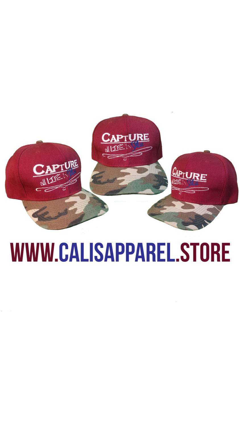 Cali's apparel Capture all Life in Style Signature Burgundy Camo Snapback