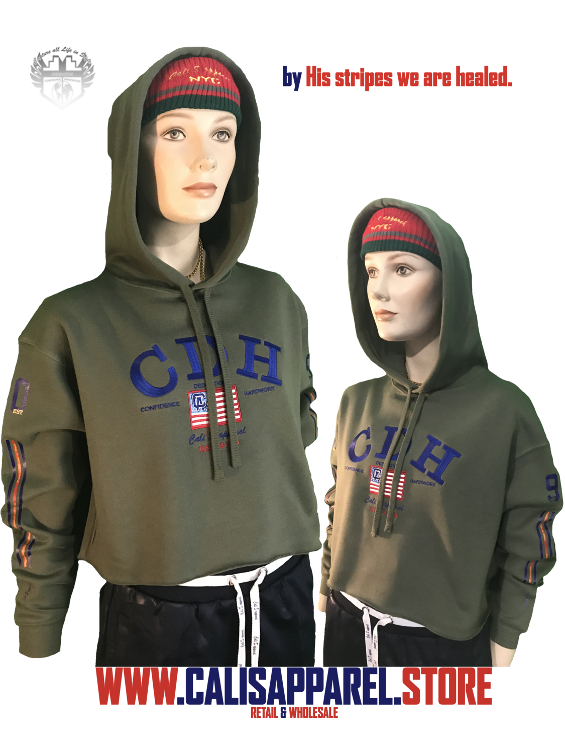 Army Green  Ladies' CDH Cropped Fleece Hoodie