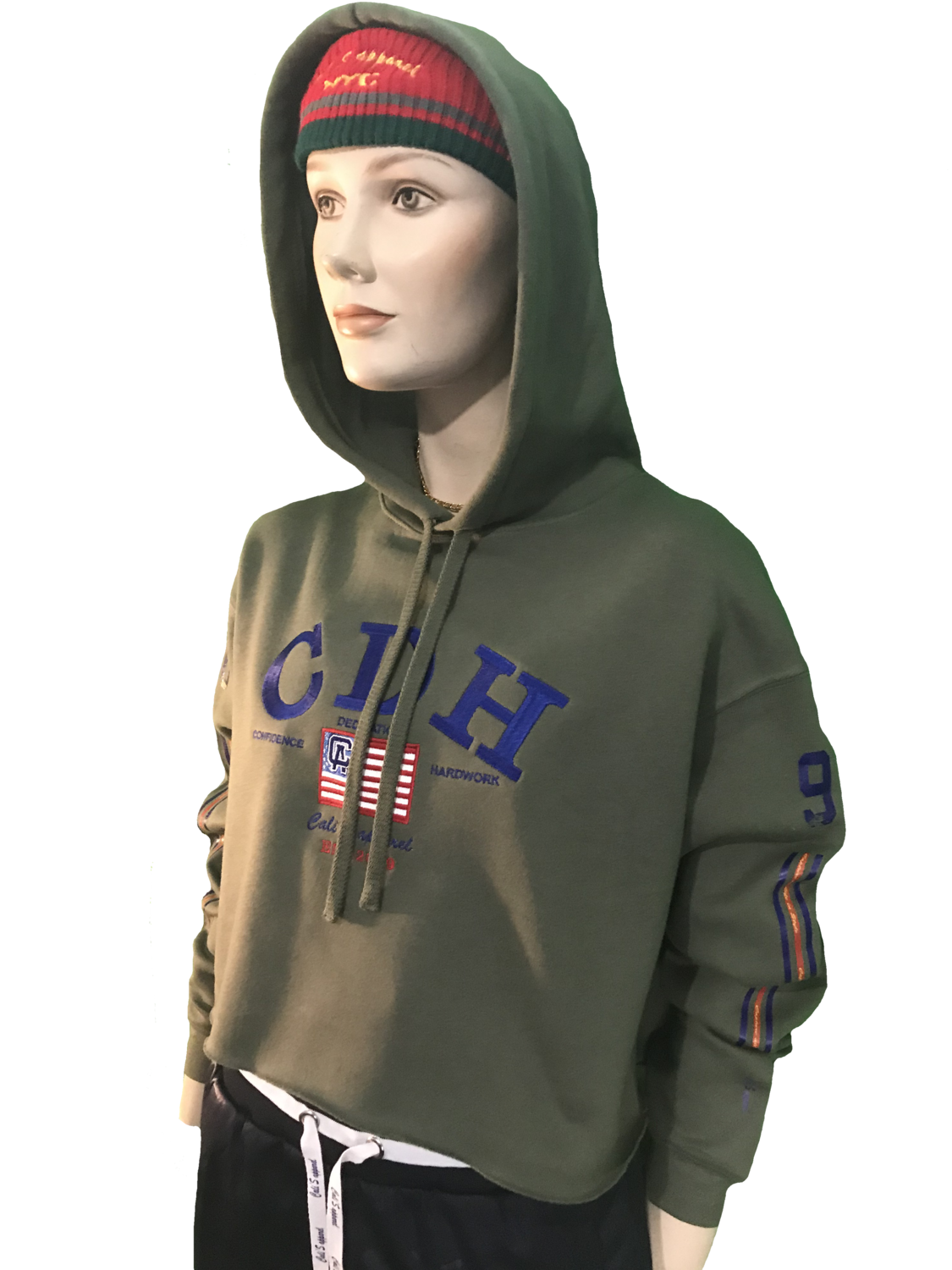 Army Green  Ladies' CDH Cropped Fleece Hoodie