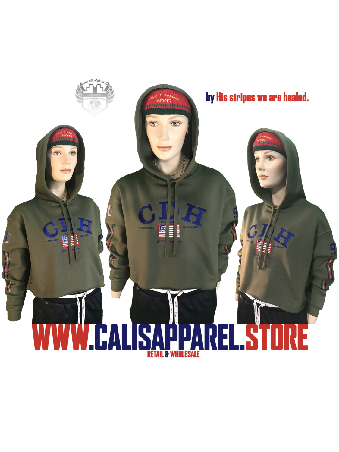 Army Green  Ladies' CDH Cropped Fleece Hoodie