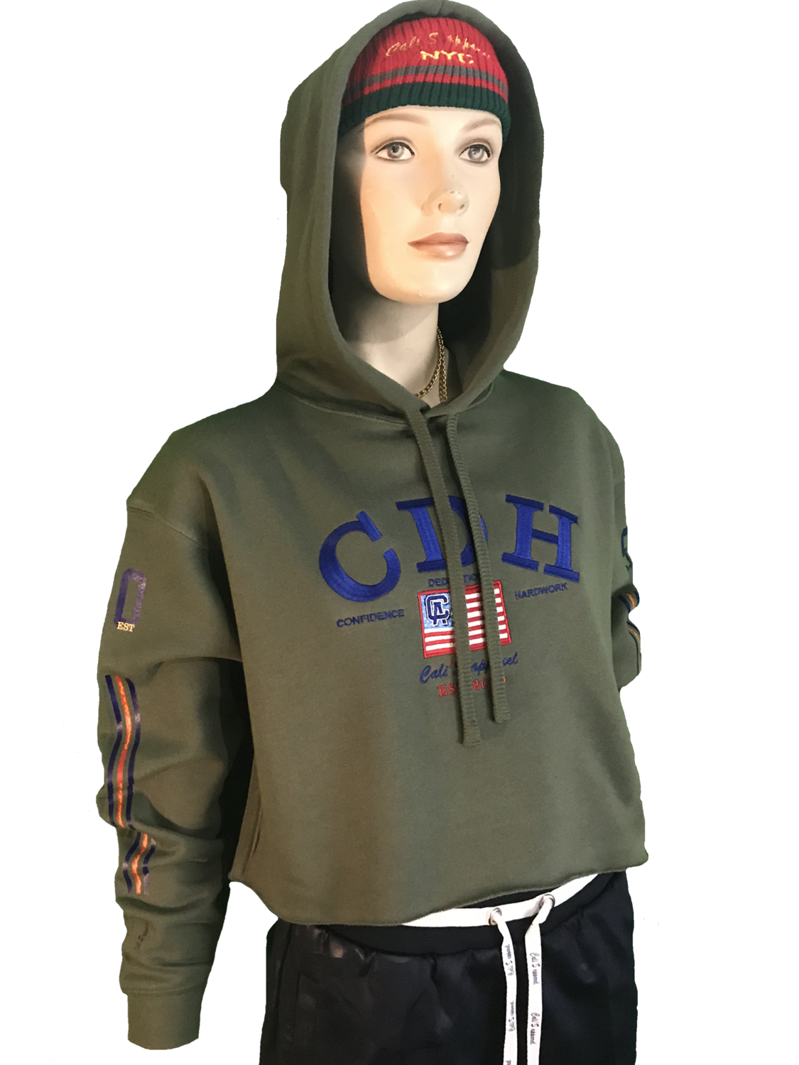Army Green  Ladies' CDH Cropped Fleece Hoodie