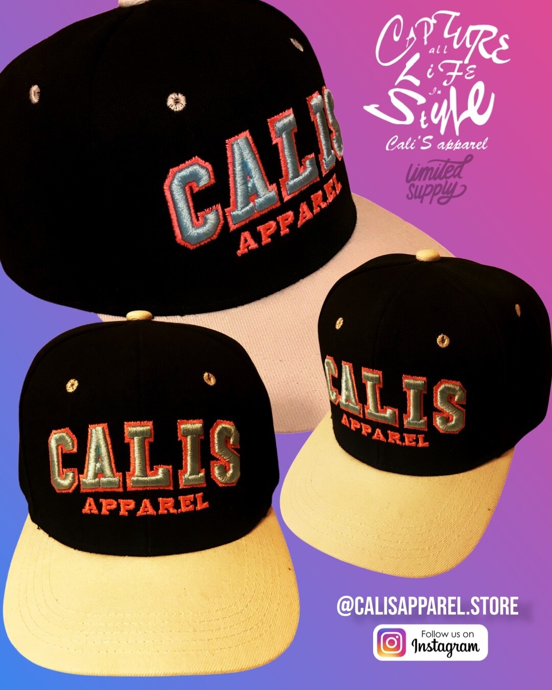Cali's apparel 3D Puff Black/White Snapback