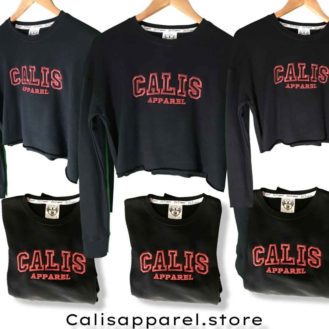 Cali's apparel Athletics  METALLIC RED THREADED Black Cropped Top Hoodie